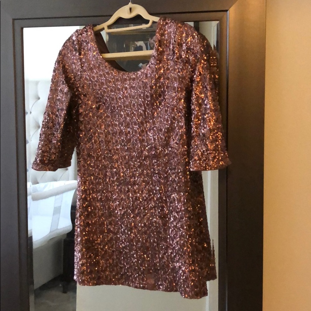 Bronze Copper Nude Sequence Sparkle Party Dress